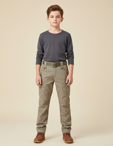 Pantalon Cargo Kaki Ceinturé Multipoches Enfant - Polyester
