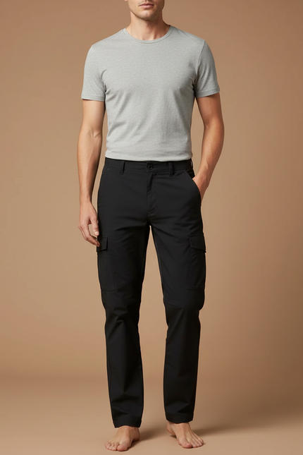 Pantalon Cargo Noir Homme Multipoches Décontracté Simple - Polyester