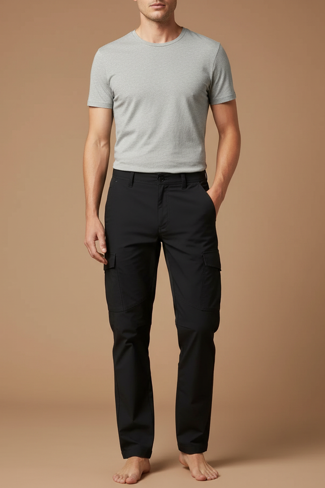 Pantalon Cargo Noir Homme Multipoches Décontracté Simple - Polyester