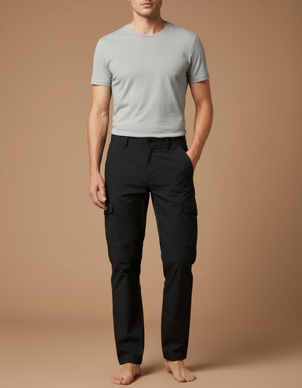 Pantalon Cargo Noir Homme Multipoches Décontracté Simple - Polyester