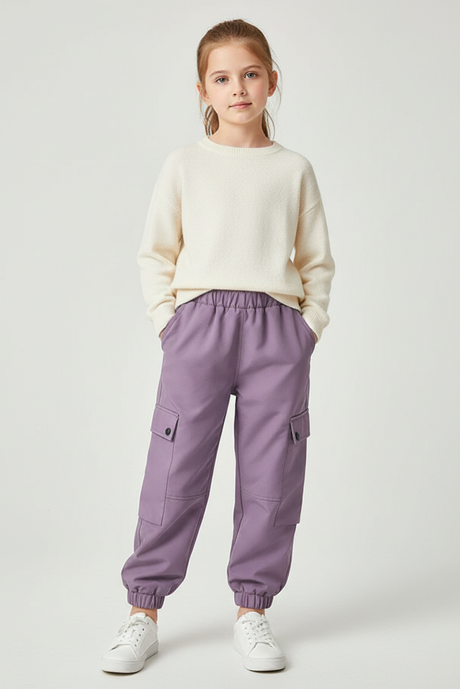 Pantalon Cargo Violet Ample Doublé Polaire Enfant - Polyester