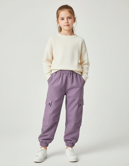 Pantalon Cargo Violet Ample Doublé Polaire Enfant - Polyester