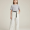 Pantalon Cargo Crème Ample Décontracté Ceinturé Enfant - Blanc Toile
