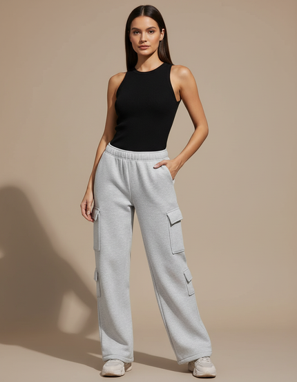 Pantalon Cargo Gris Ample Molleton Multipoches