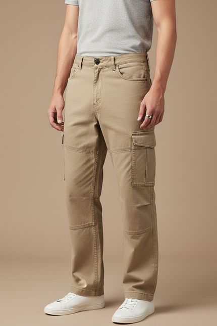 Pantalon Cargo Beige Homme Ample Coton Décontracté - Toile