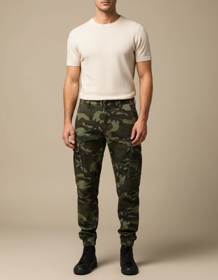Pantalon Cargo Camouflage Militaire Coton Homme Jogger - Kaki