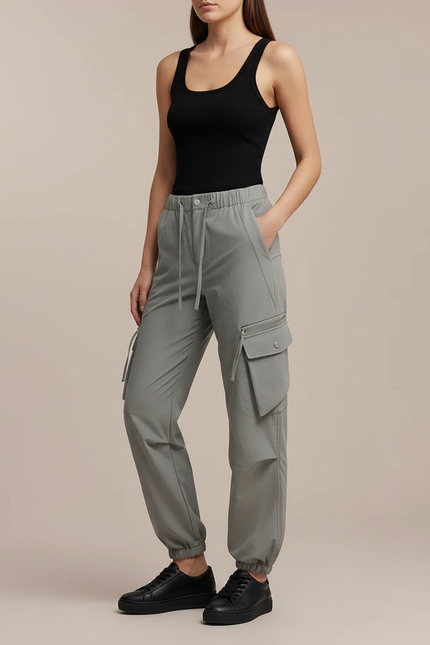 Pantalon Cargo Gris Ample Tissu Léger Sportswear - Polyester