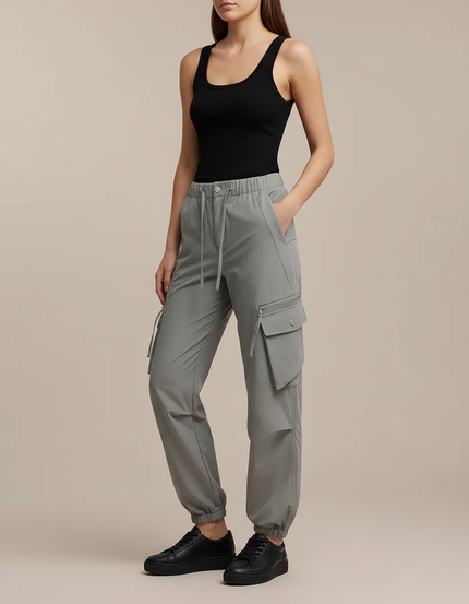 Pantalon Cargo Gris Ample Tissu Léger Sportswear - Polyester
