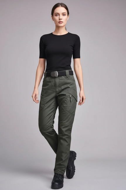 Pantalon Cargo Militaire Vert Multipoches Tactique Femme - Kaki Gabardine
