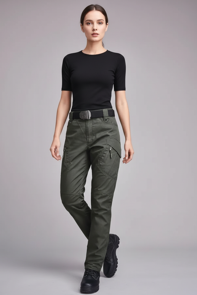 Pantalon Cargo Militaire Vert Multipoches Tactique Femme - Kaki Gabardine