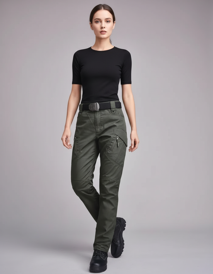 Pantalon Cargo Militaire Vert Multipoches Tactique Femme - Kaki Gabardine