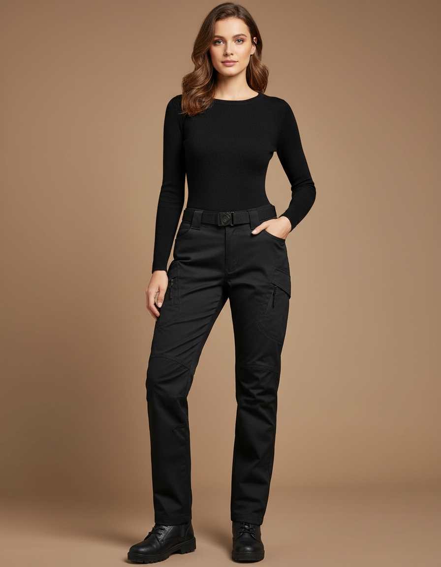 Pantalon Cargo Noir Femme Multipoches Tactique Résistant - Polyester