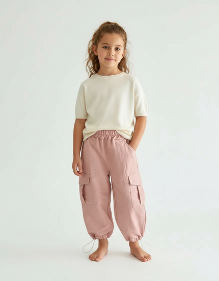 Pantalon Cargo Rose Ample Coton Enfant - Polyester