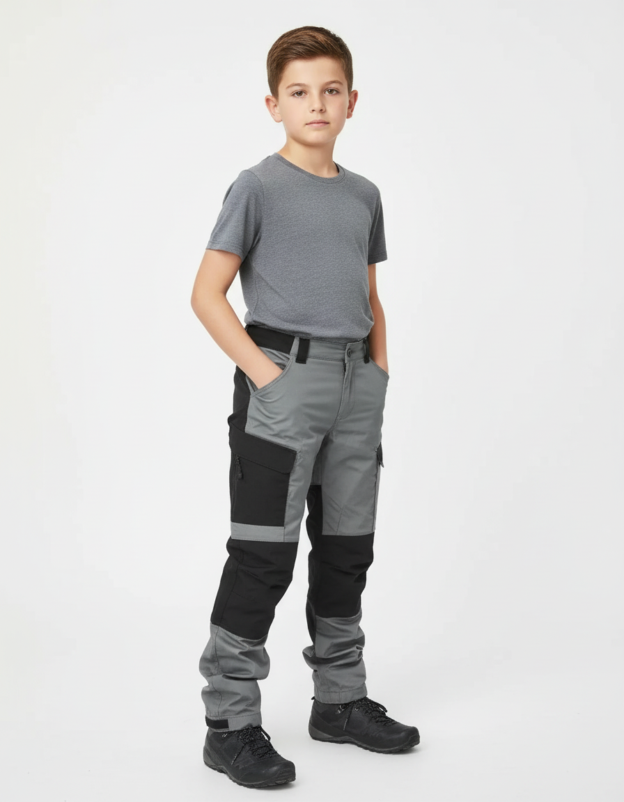 Pantalon Cargo Gris Noir Multipoches Enfant Décontracté - Multicolore Polyester