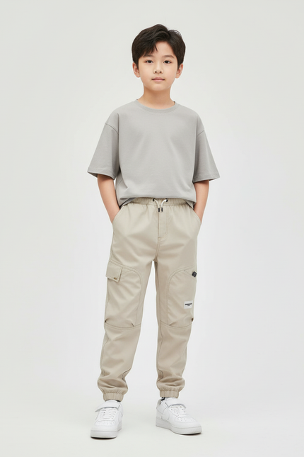 Pantalon Cargo Beige Coton Multipoches Enfant