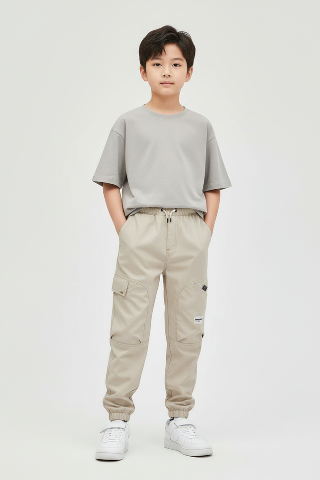 Pantalon Cargo Beige Coton Multipoches Enfant
