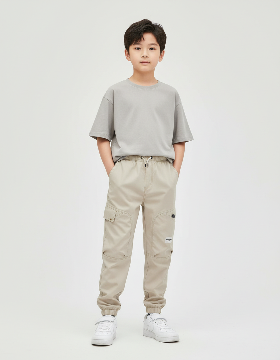 Pantalon Cargo Beige Coton Multipoches Enfant