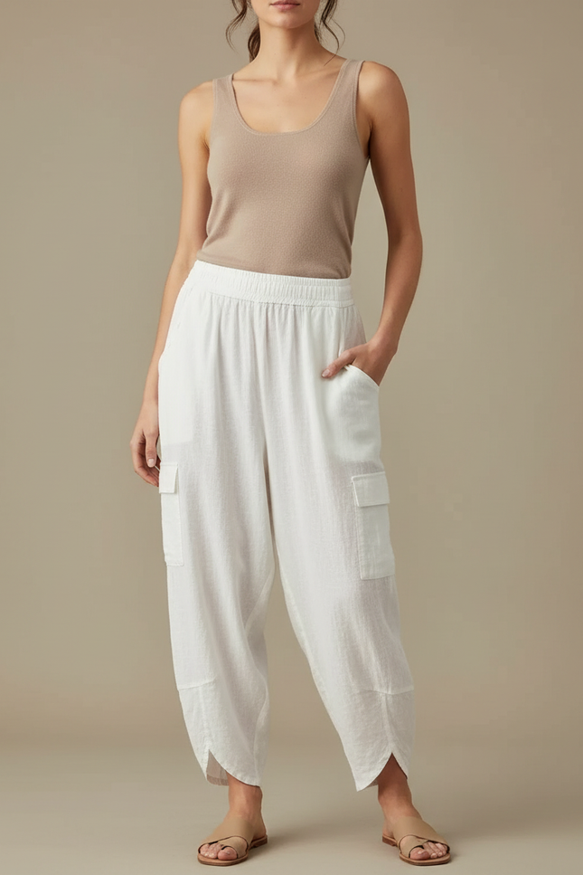 Pantalon Cargo Blanc Lin Ample Femme