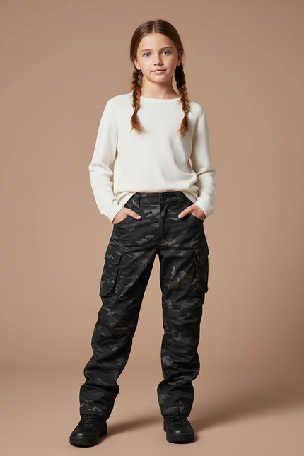 Pantalon Cargo Camouflage Militaire Noir Ample Tactique - Polyester