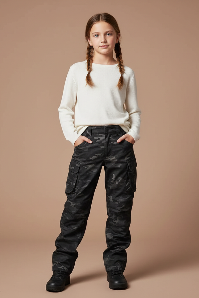 Pantalon Cargo Camouflage Militaire Noir Ample Tactique - Polyester