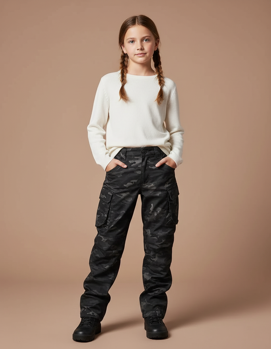Pantalon Cargo Camouflage Militaire Noir Ample Tactique - Polyester