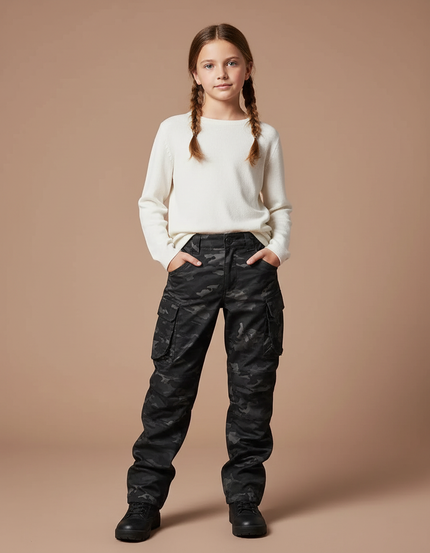 Pantalon Cargo Camouflage Militaire Noir Ample Tactique - Polyester