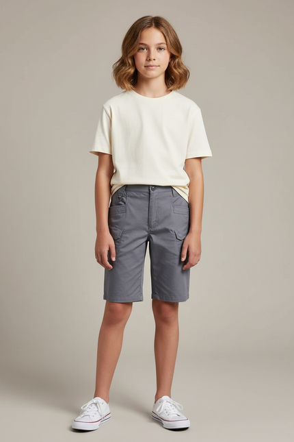 Pantalon Cargo Gris Enfant Tactique Multipoches Slim - Toile