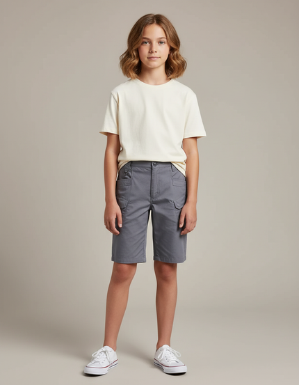 Pantalon Cargo Gris Enfant Tactique Multipoches Slim - Toile