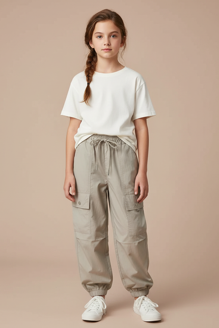 Pantalon Cargo Beige Ample Léger Poches Enfant - Polyester
