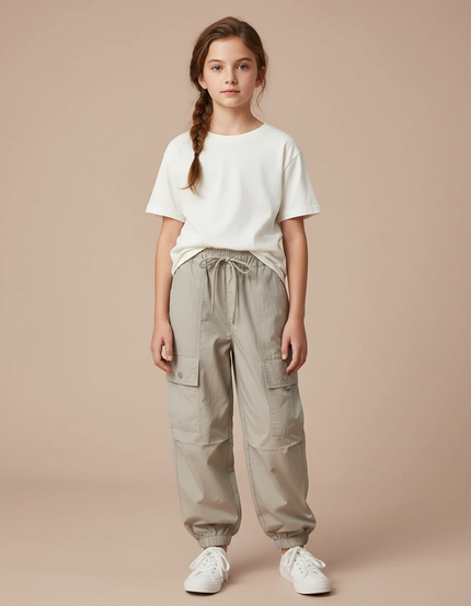 Pantalon Cargo Beige Ample Léger Poches Enfant - Polyester