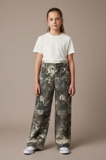 Pantalon Cargo Camouflage Ample Fille Coton Décontracté - Multicolore Jean
