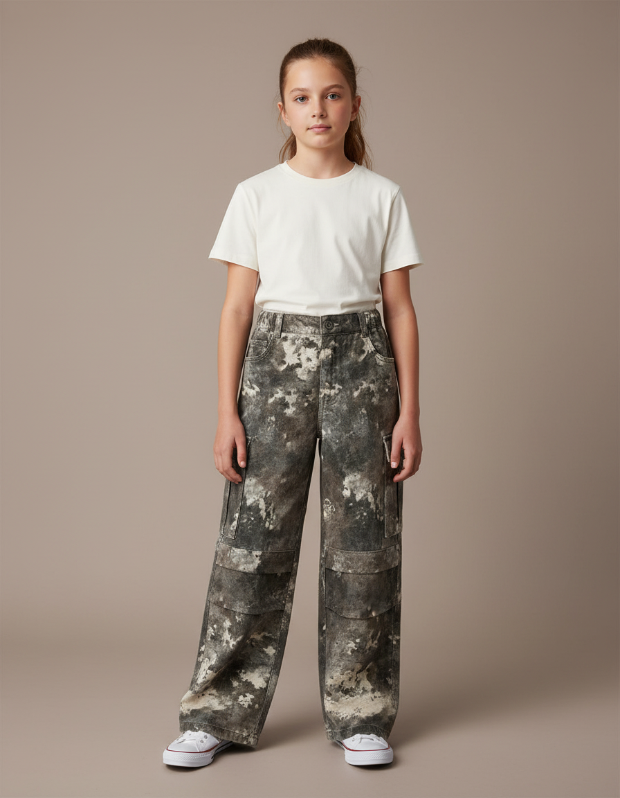 Pantalon Cargo Camouflage Ample Fille Coton Décontracté - Multicolore Jean