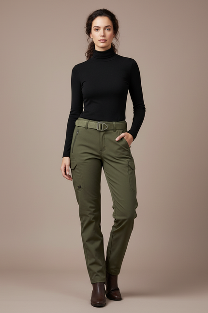 Pantalon Cargo Vert Kaki Slim Femme Militaire - Toile