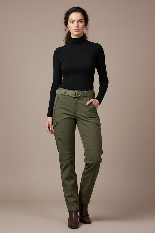 Pantalon Cargo Vert Kaki Slim Femme Militaire - Toile