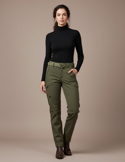 Pantalon Cargo Vert Kaki Slim Femme Militaire - Toile