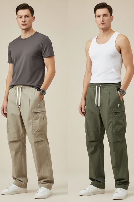 Pantalon Cargo Ample Léger Décontracté Homme Coton - Kaki