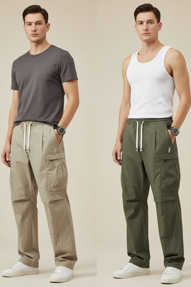 Pantalon Cargo Ample Léger Décontracté Homme Coton - Kaki
