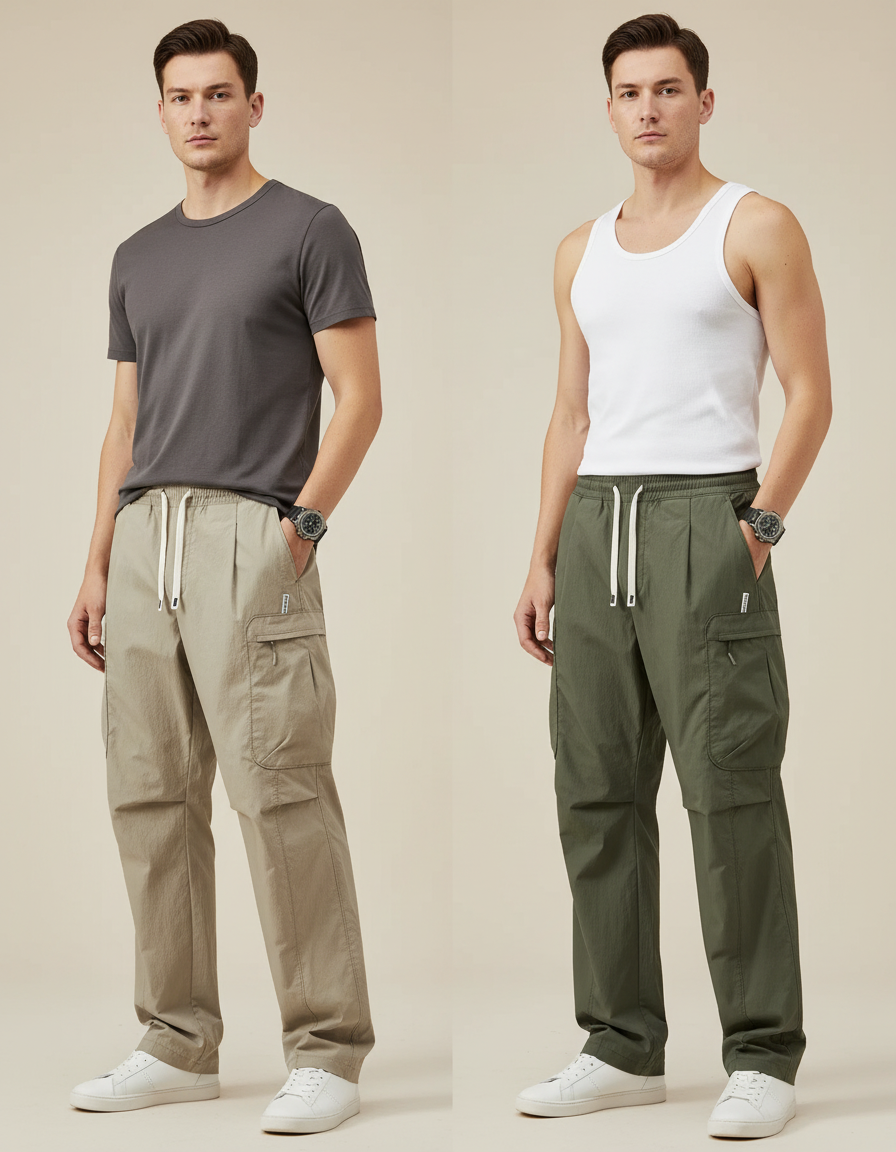 Pantalon Cargo Ample Léger Décontracté Homme Coton - Kaki