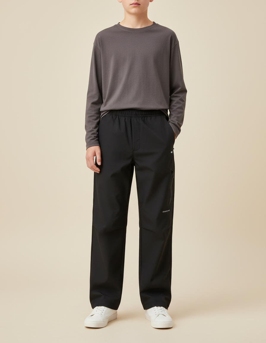 Pantalon Cargo Noir Ample Coupe Droite Sportif - Polyester