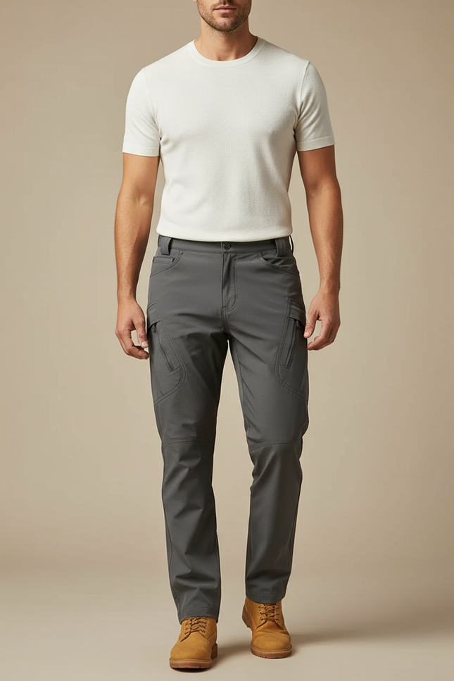 Pantalon Cargo Gris Homme Tactique Multipoches Extérieur - Polyester