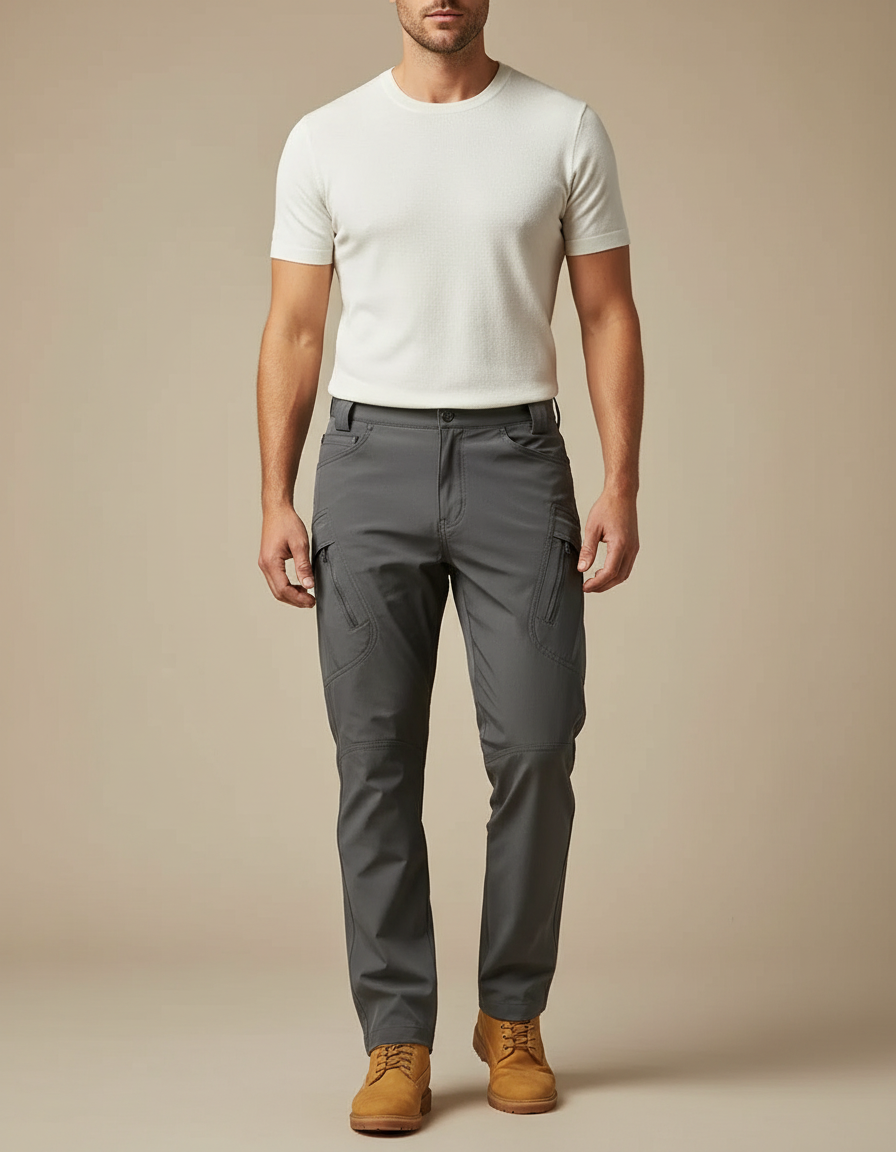 Pantalon Cargo Gris Homme Tactique Multipoches Extérieur - Polyester