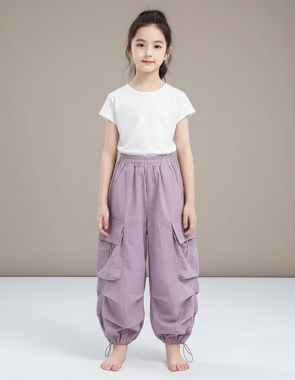 Pantalon Cargo Parme Ample Multipoches Enfant Léger - Violet Polyester