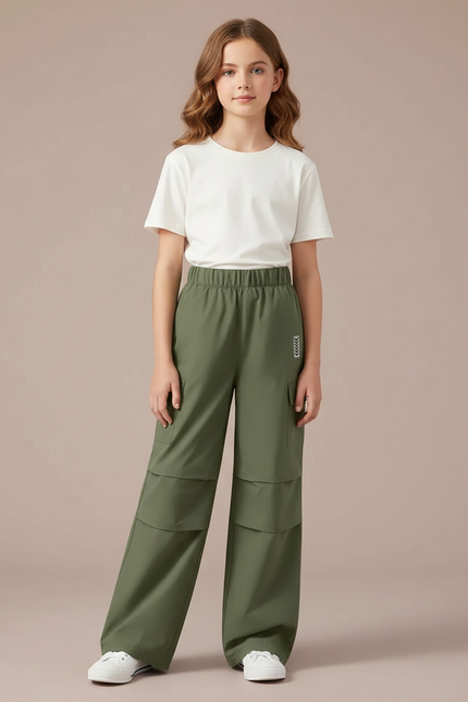 Pantalon Cargo Vert Kaki Ample Léger Enfant - Polyester
