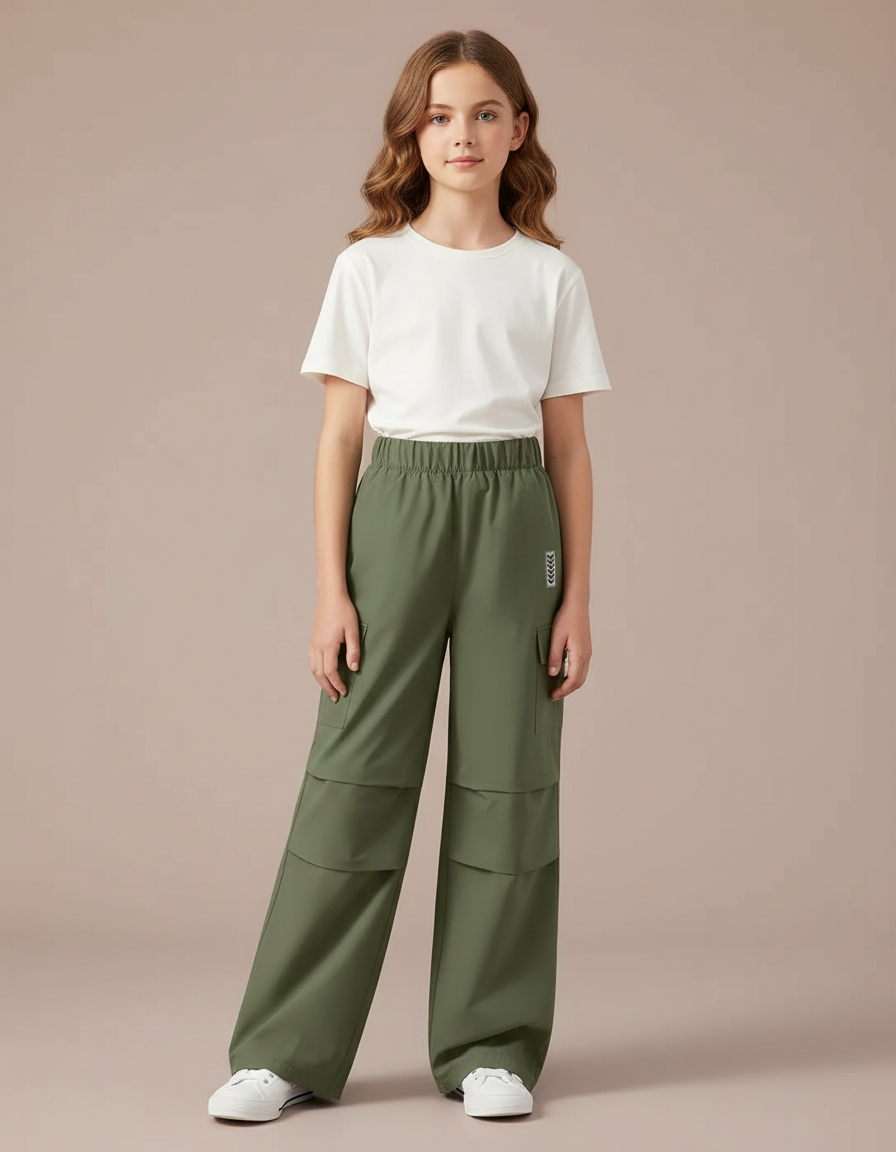 Pantalon Cargo Vert Kaki Ample Léger Enfant - Polyester