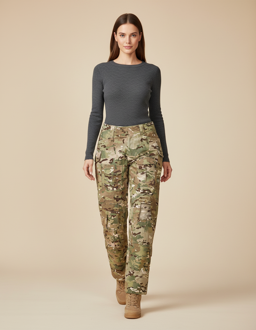 Pantalon Cargo Camouflage Militaire Ample Poches Femme - Multicolore Toile