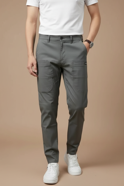 Pantalon Cargo Gris Slim Extensible Multipoches Homme - Polyester
