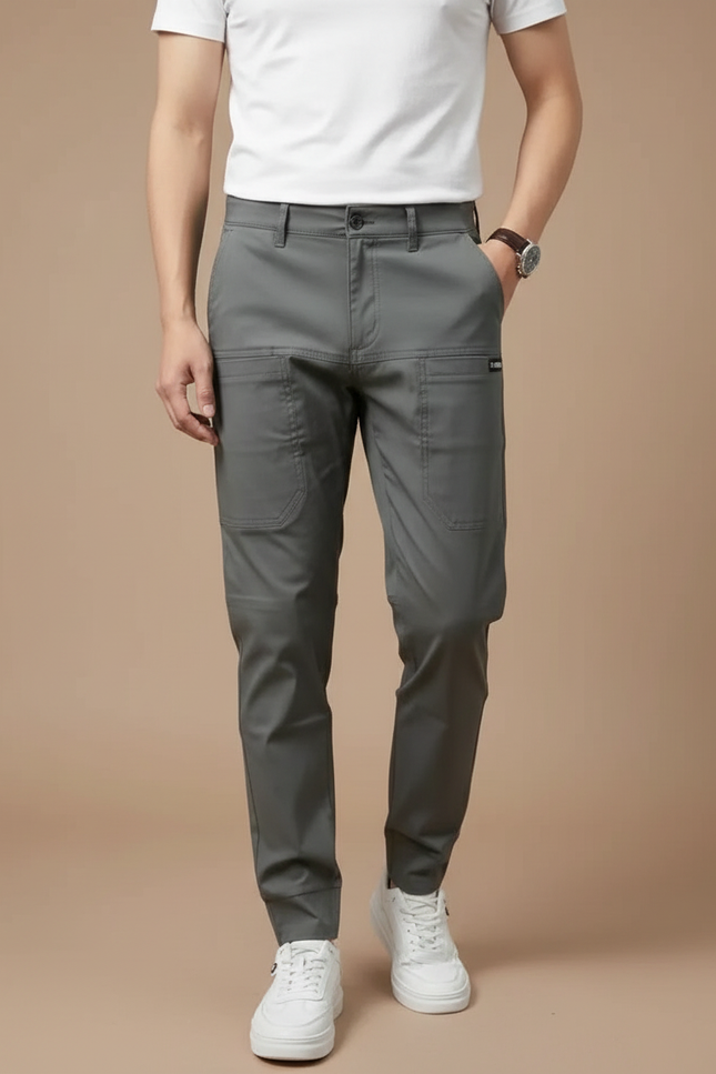 Pantalon Cargo Gris Slim Extensible Multipoches Homme - Polyester