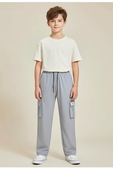 Pantalon Cargo Garçon Gris Droit - Polyester