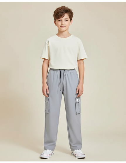 Pantalon Cargo Garçon Gris Droit - Polyester