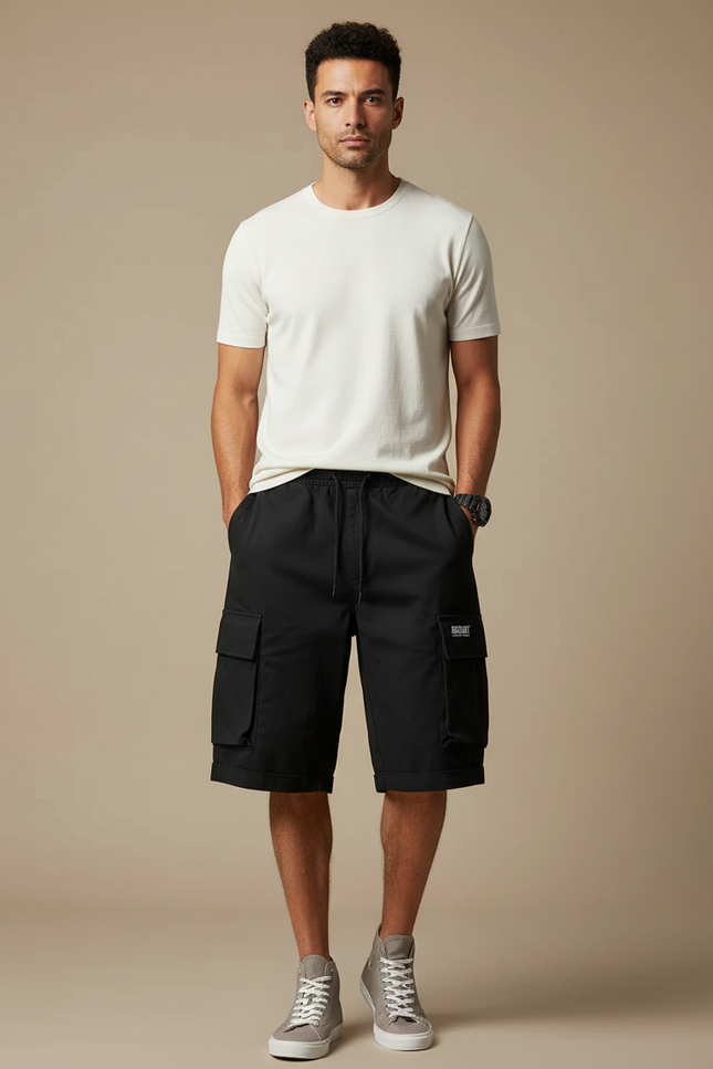 Pantalon Cargo Homme Noir Taille Élastique - Toile